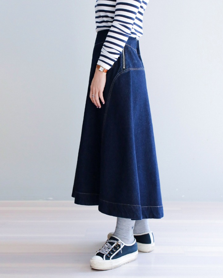 [premium] zipper denim skirt (2color)